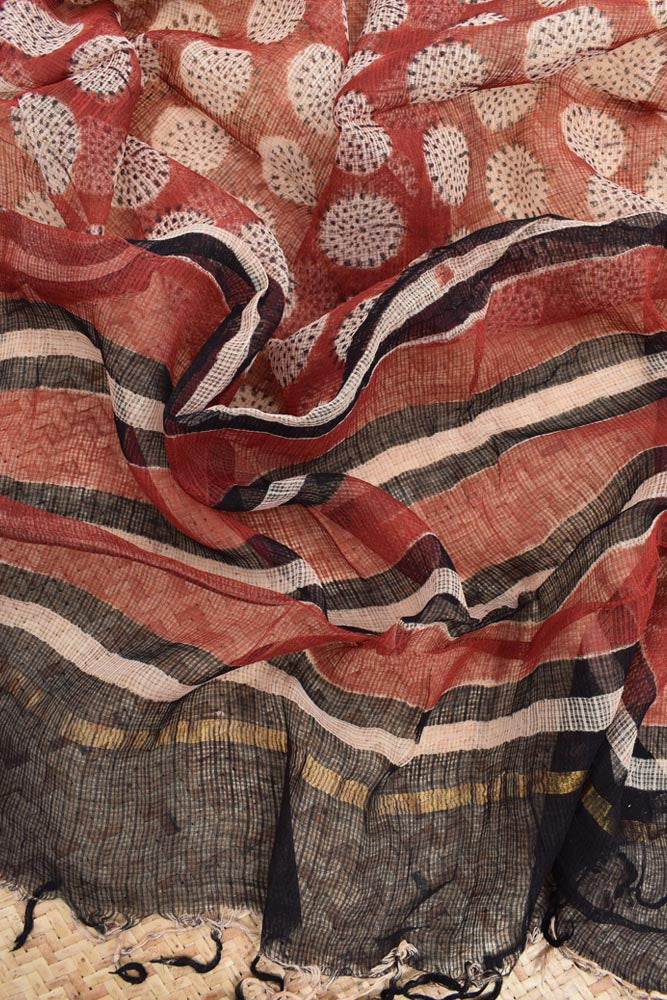 Hand Block Printed Kota Cotton Dupatta with zari border