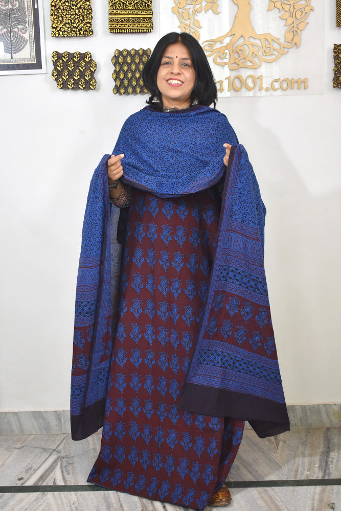 Bagh Hand Block Printed unstitched 3 pc Cotton suit fabric from MP