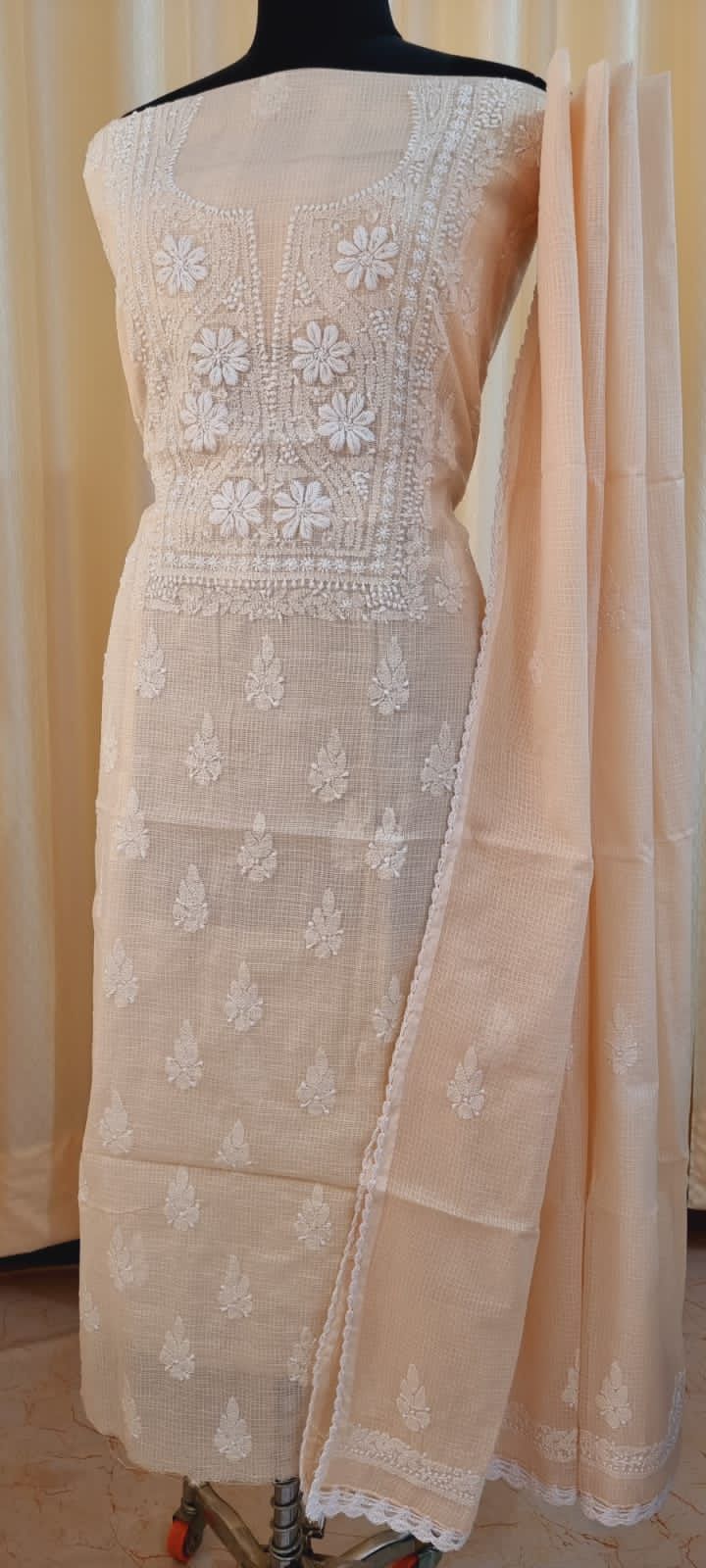 Elegant Kota Doria Kurta & Dupatta Set with Lucknowi Hand Chikankari embroidery