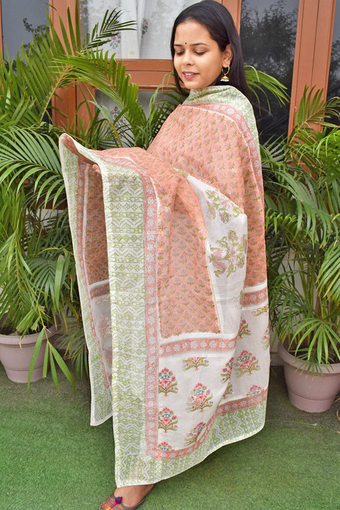 Hand Block Printed, Patch and Embroidery Work Kota Doria Dupatta