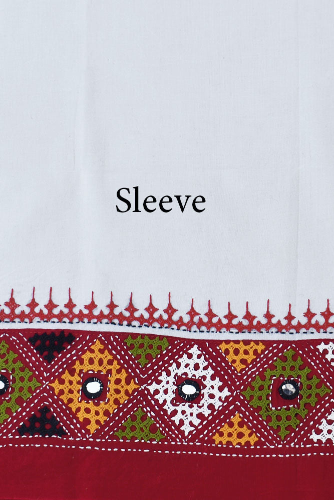 Cotton Blouse fabric with Bengal Hand Embroidery work in Kutch mirror work style
