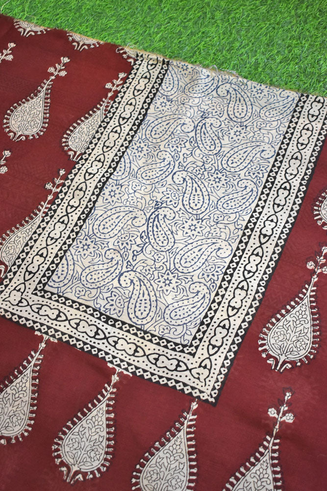 Handwoven Maheshwari kurta fabric with Bagh Hand block print