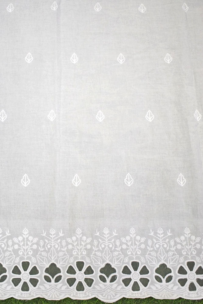 Beautiful cotton ( bottom) fabric with cut work & embroidery - 2.5 mtrs - color White - dyeable