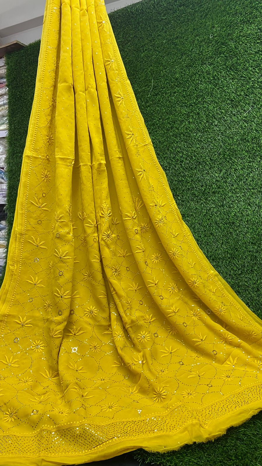 Very Beautiful Soft Viscose Georgette saree with Intricate Hand Chikankari & Muqaish work (with blouse piece in the same fabric)