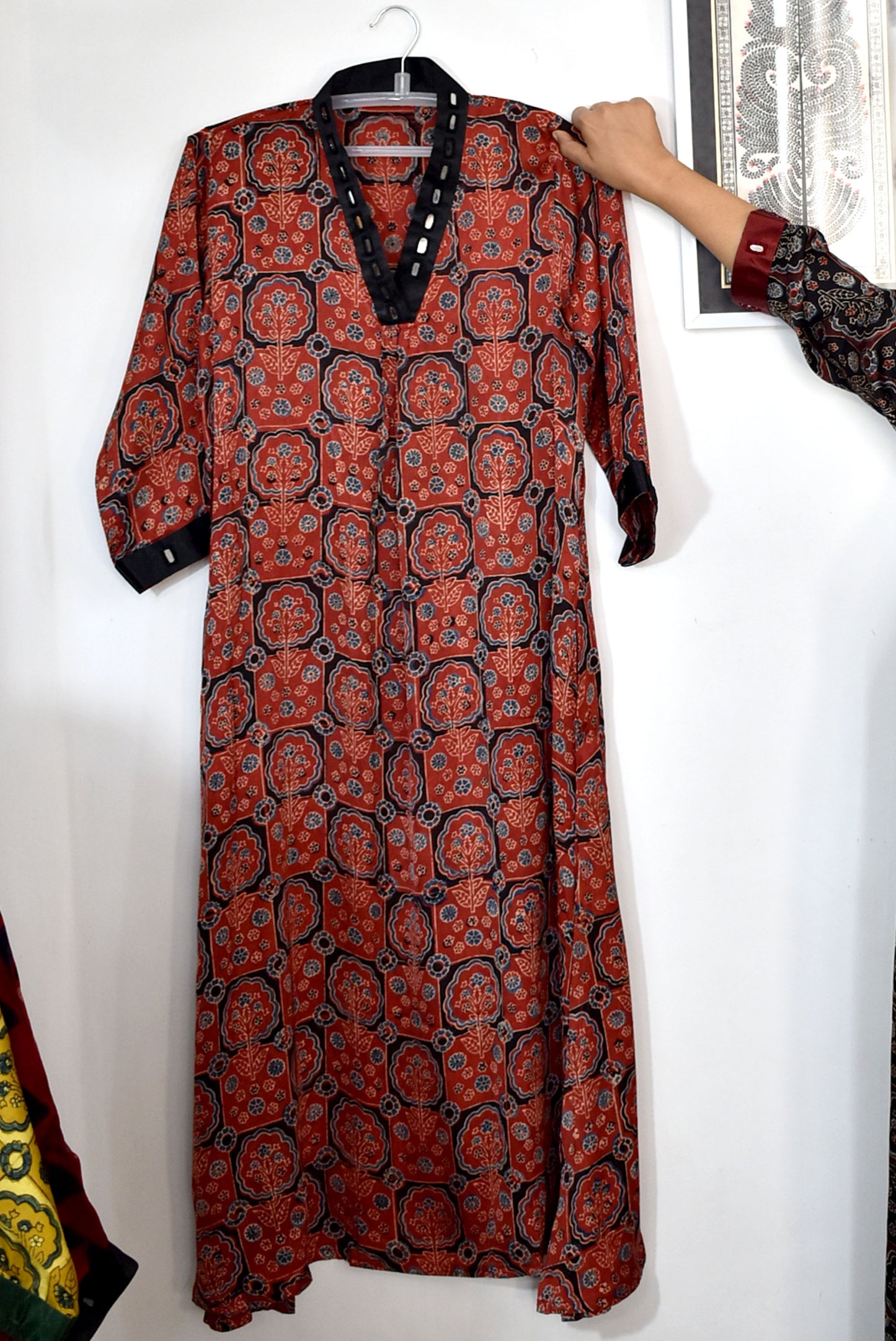 Beautiful Ajrakh Modal Silk Kurta with Kutch Mirror Work size - 38 - 44