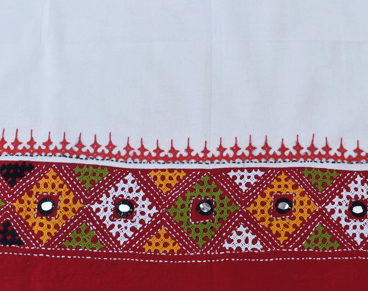 Cotton Blouse fabric with Bengal Hand Embroidery work in Kutch mirror work style