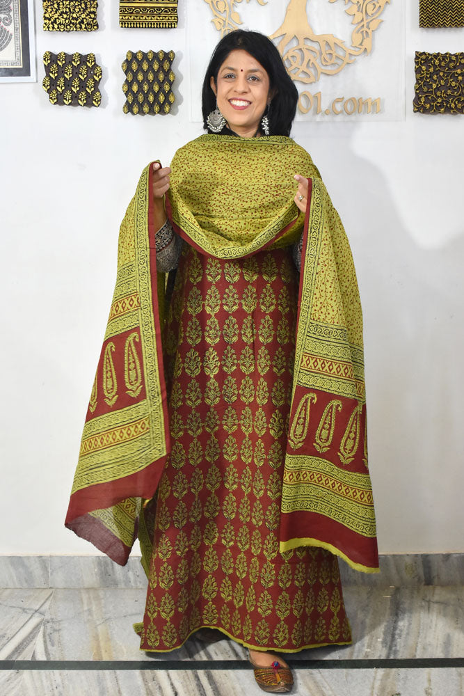 Bagh Hand Block Printed unstitched 3 pc Cotton suit fabric from MP