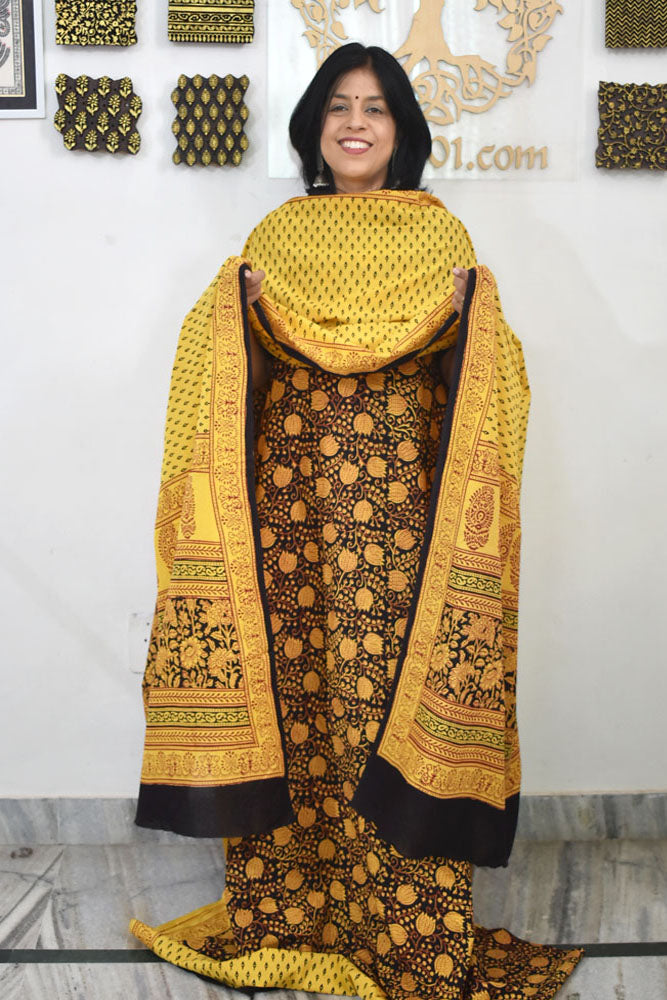 Bagh Hand Block Printed unstitched 3 pc Cotton suit fabric from MP