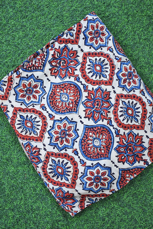 Beautiful Modal Silk Ajrakh Hand Block Print Fabric - 2.5 mtrs cut