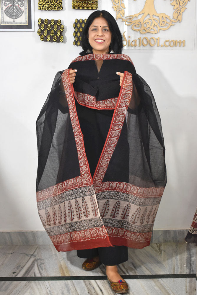 Hand Block Printed Kota Doria Cotton Dupatta