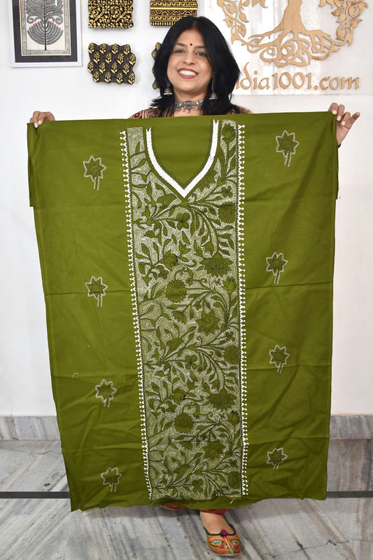 Hand Embroidered Kantha work cotton fabric - (Length 2.8 mtrs )