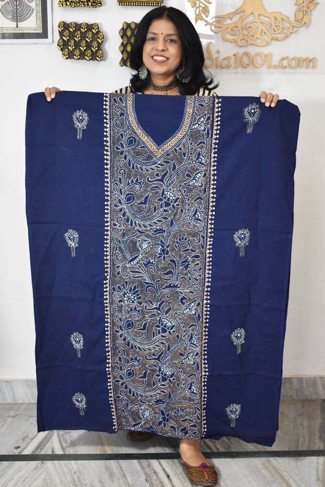 Hand Embroidered Kantha work cotton fabric - (Length 2.8 mtrs )