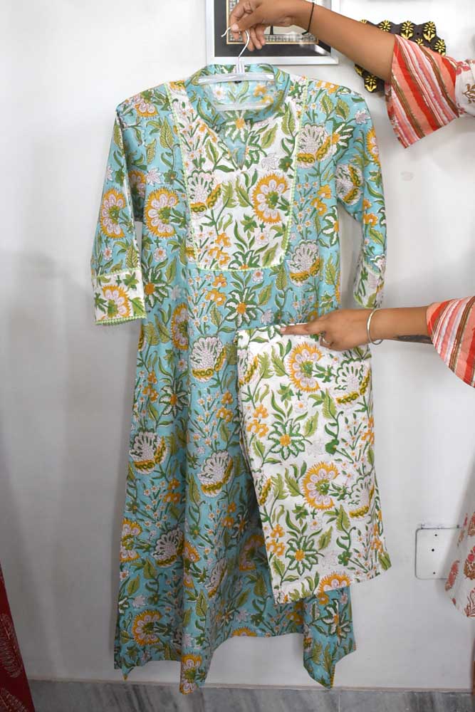 Elegant Hand Block Printed Cotton Set ( Kurta & Pant) Size 38 - 46