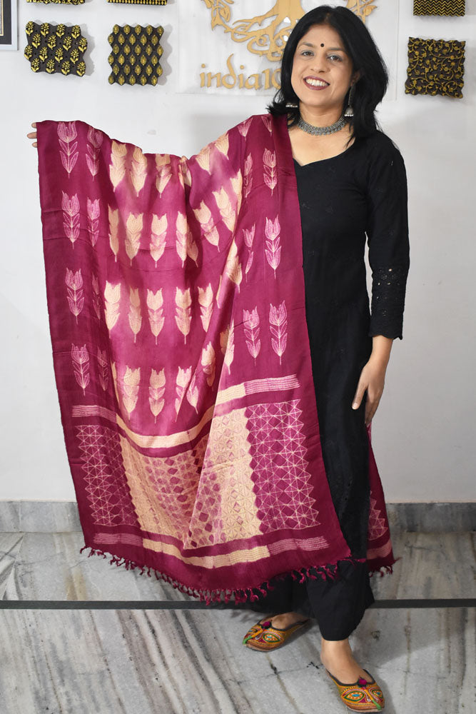 Beautiful Hand Crafted Shibori Silk Dupatta