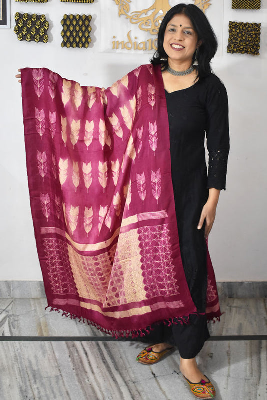 Beautiful Hand Crafted Shibori Silk Dupatta