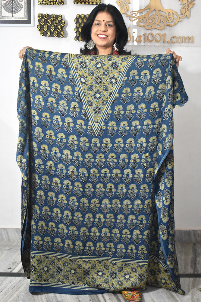 Designer Modal Silk Ajrakh Hand Block Print Kurta Fabric - 2.5 mtrs cut