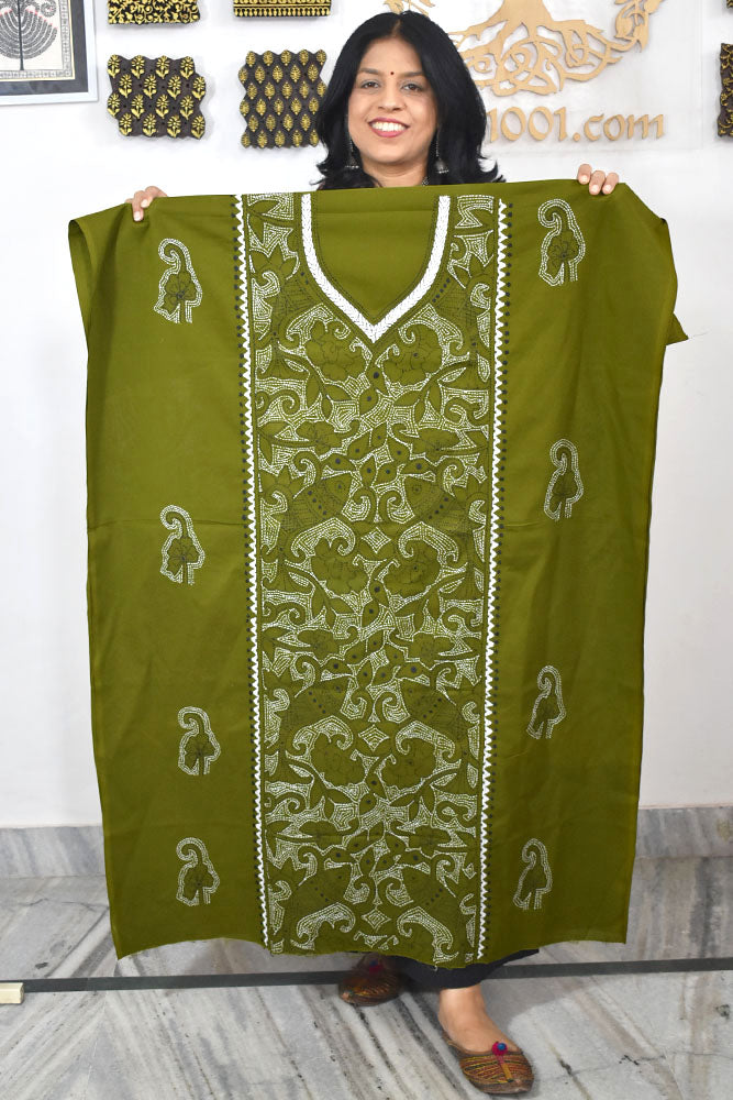 Hand Embroidered Kantha work cotton fabric - (Length 2.8 mtrs )