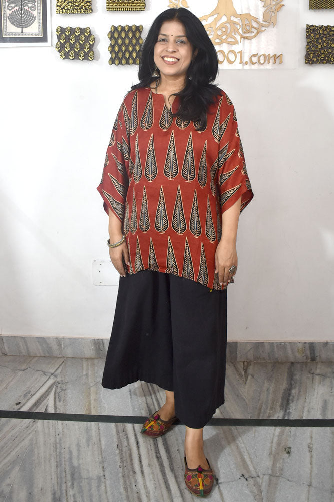 Beautiful Ajrakh Modal Silk Kaftan - 38 - 44