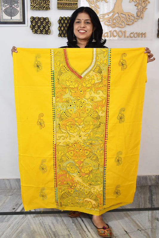 Hand Embroidered Kantha work cotton fabric - (Length 2.8 mtrs )