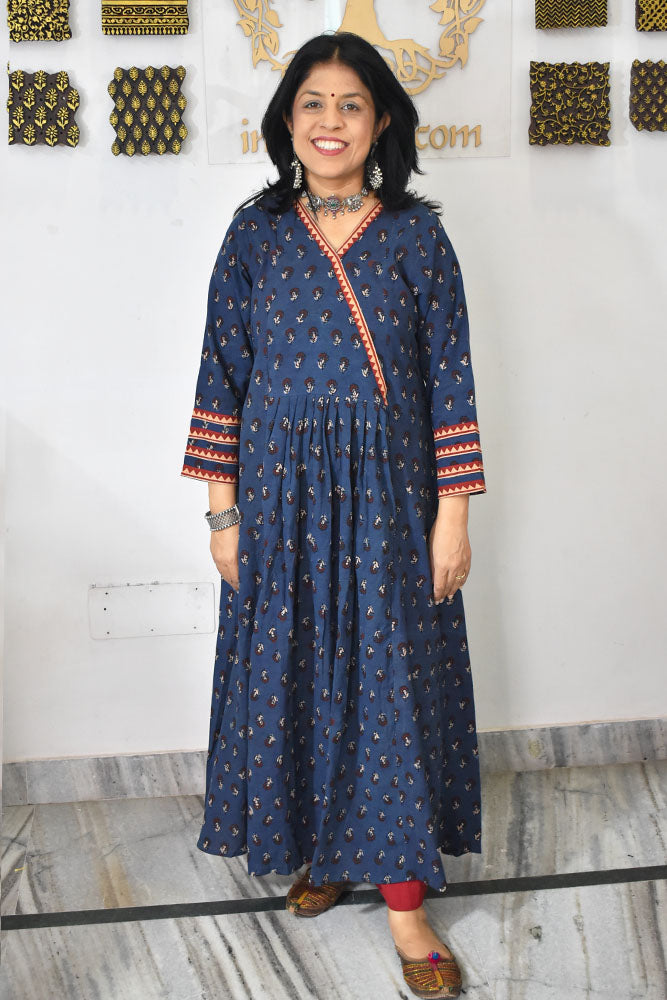 Designer Block Printed Ajrakh cotton Kurta / Dress - Size 38 to 46 ( all sizes)