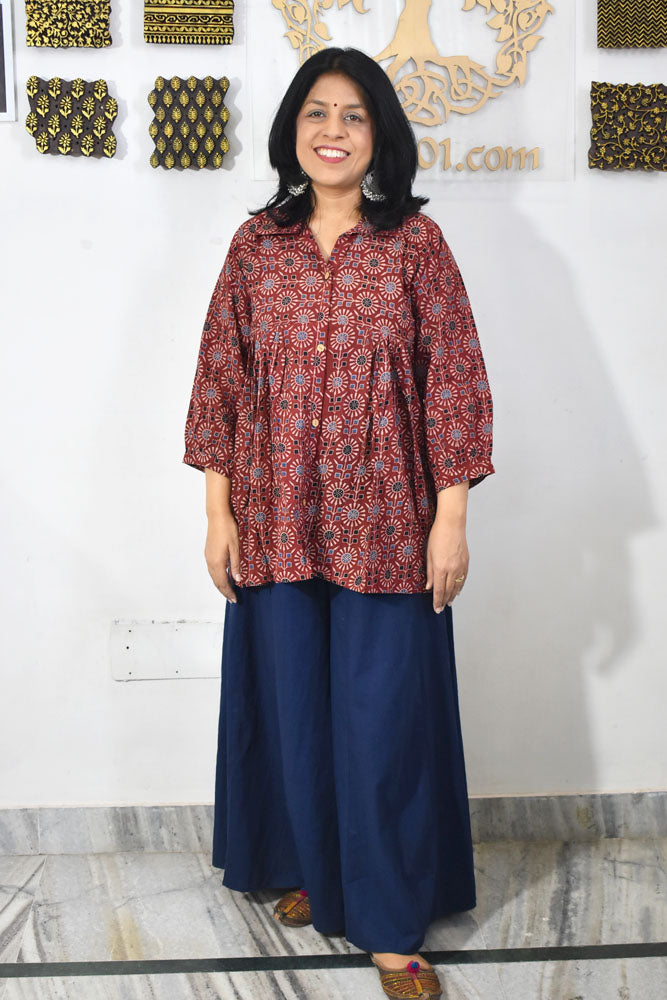 Beautiful Hand Block Printed Ajrakh cotton Short kurta, Size 38 to 44 ( all sizes)