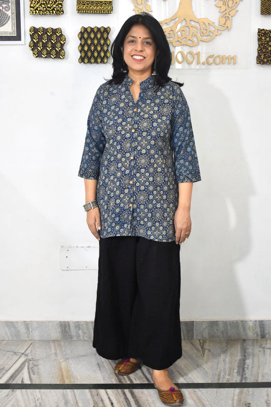 Beautiful Hand Block Printed Ajrakh cotton Short kurta, Size 38 to 44 ( all sizes)