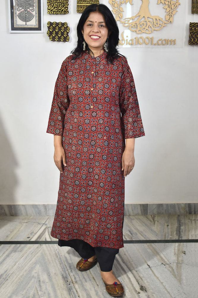 Beautiful Hand Block Printed Ajrakh Cotton kurta, Size 38 to 46 ( all sizes)