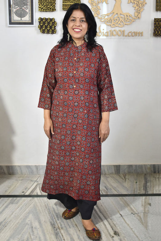 Beautiful Hand Block Printed Ajrakh Cotton kurta, Size 38 to 46 ( all sizes)