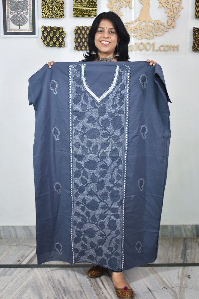 Hand Embroidered Kantha work cotton fabric - (Length 2.8 mtrs )