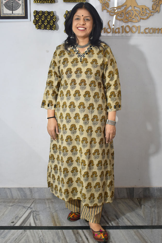 Elegant Ajrakh Cotton Kurta and pant set - Sizes 40- 44