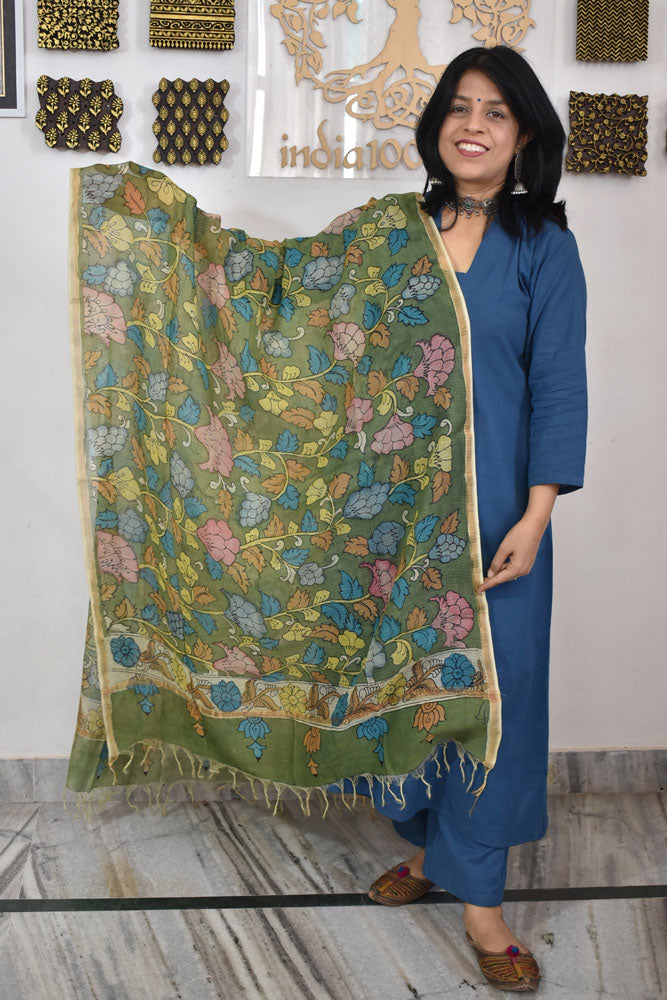 Beautiful Kota Cotton Hand Painted Kalamkari Dupatta