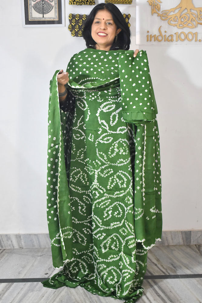 Tie & Dye Kutch Bandhani modal silk Unstitched Suit with Bandhani Bottom
