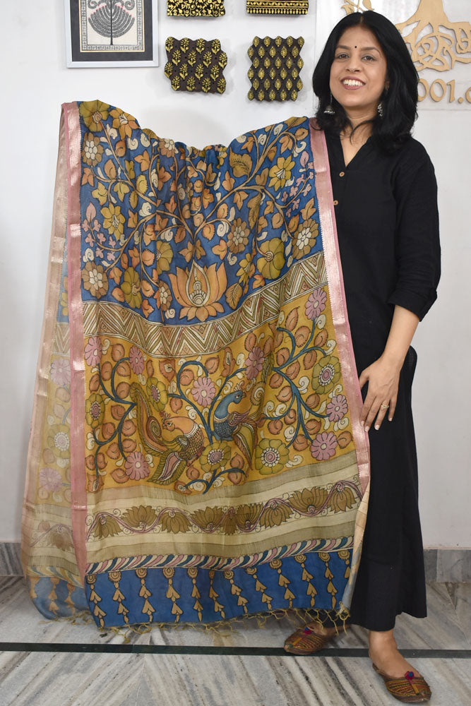 Beautiful Maheshwari Hand Painted Kalamkari Dupatta
