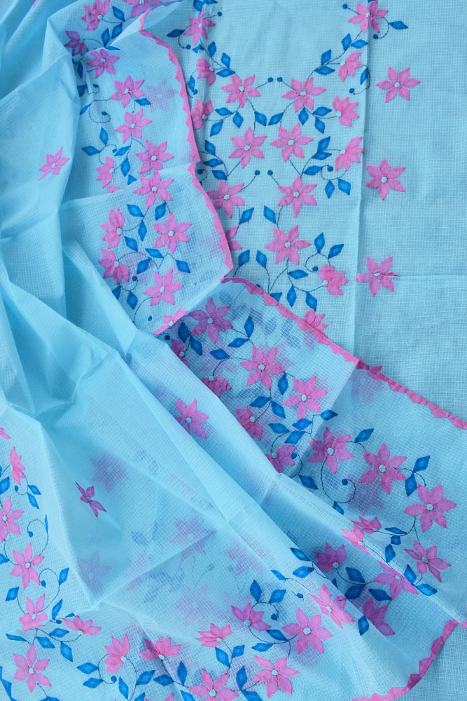Elegant Kota Unstitched Kurta & Dupatta set with Hand done Phool patti work
