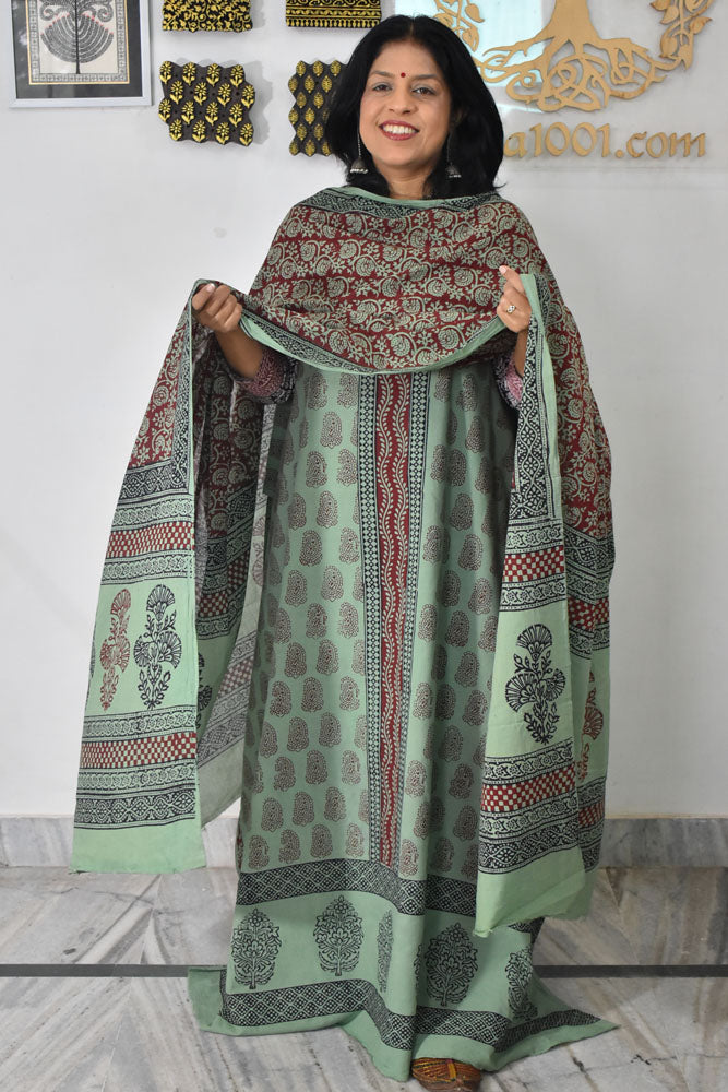 Bagh Hand Block Printed unstitched 3 pc Cotton suit fabric with Placement block print from MP