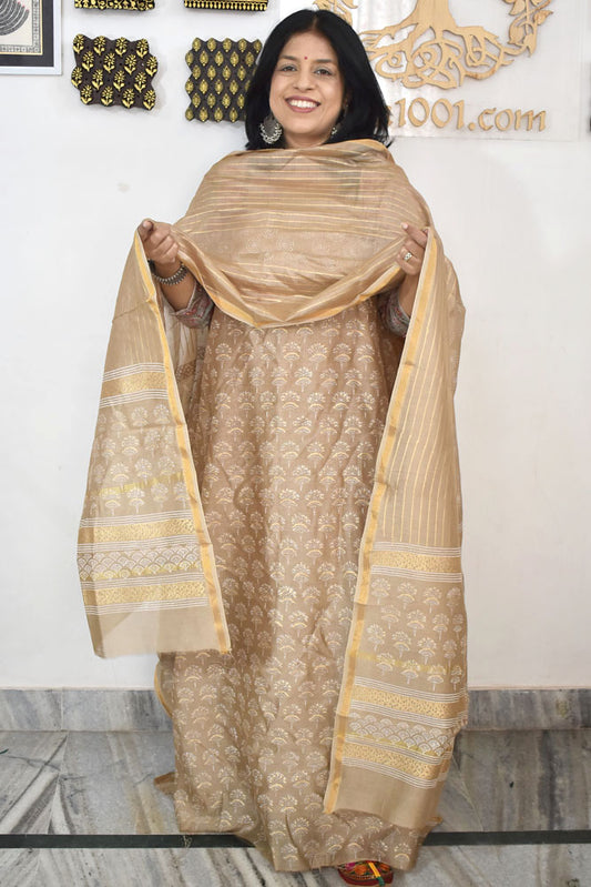 Beautiful Hand Block Printed Chanderi unstitched suit fabric