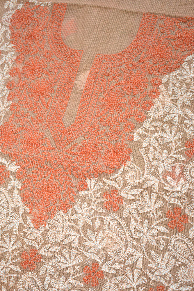 Designer Hand Embroidered Chikankari Tepchi work Kota Doria fabric - (3 - 3.1 mtrs )