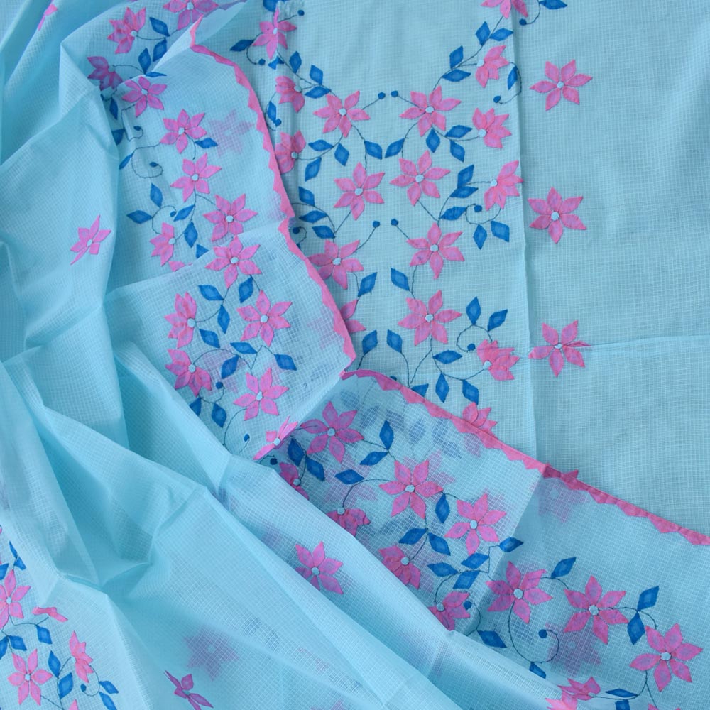 Elegant Kota Unstitched Kurta & Dupatta set with Hand done Phool patti work