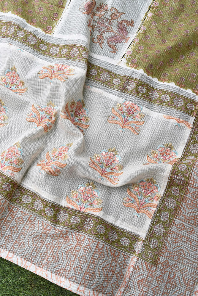 Hand Block Printed, Patch and Embroidery Work Kota Doria Dupatta