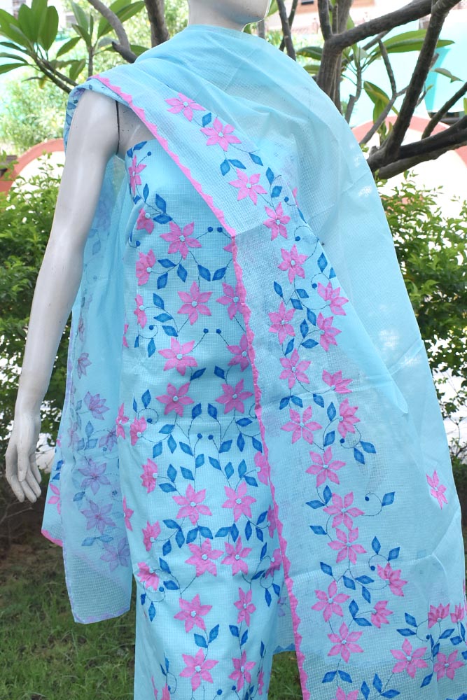Elegant Kota Unstitched Kurta & Dupatta set with Hand done Phool patti work