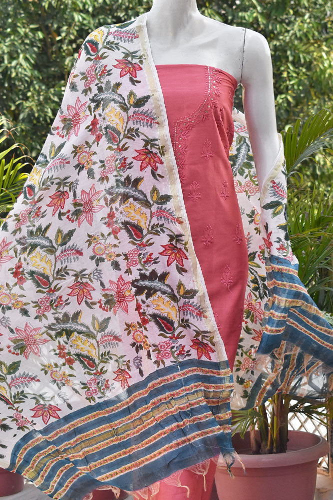 Beautiful Sanganer Block Print Chanderi dupatta with Chanderi Chikankari & Muqaish Work Kurta