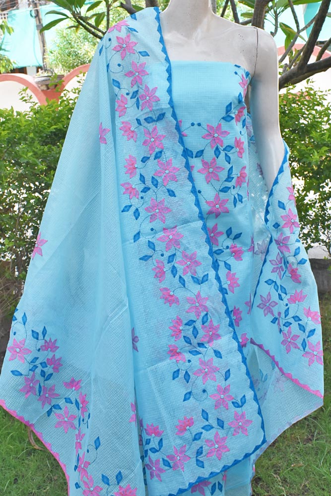 Elegant Kota Unstitched Kurta & Dupatta set with Hand done Phool patti work