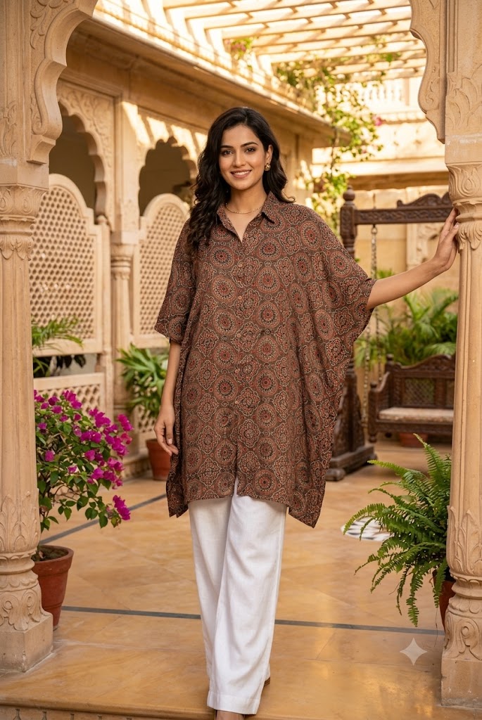 Beautiful Ajrakh Modal Silk Kaftan