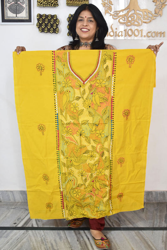 Hand Embroidered Kantha work cotton fabric - (Length 2.8 mtrs )