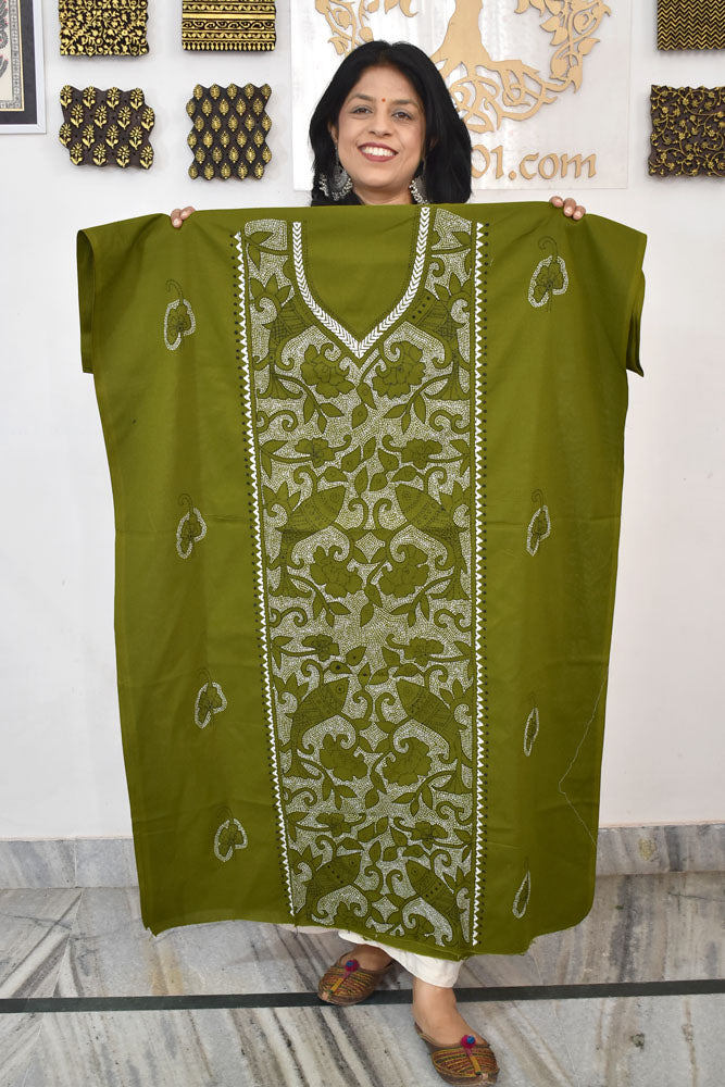 Hand Embroidered Kantha work cotton fabric - (Length 2.8 mtrs )