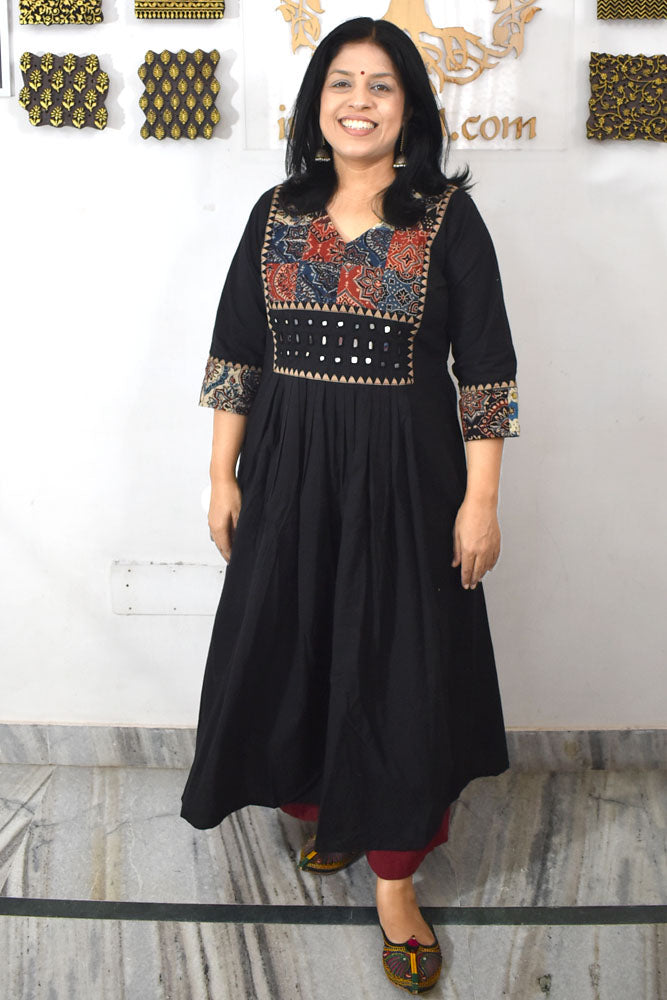 Designer Hand Block Printed cotton Kurta With Mirror Work - Size 38 to 48 ( all sizes)