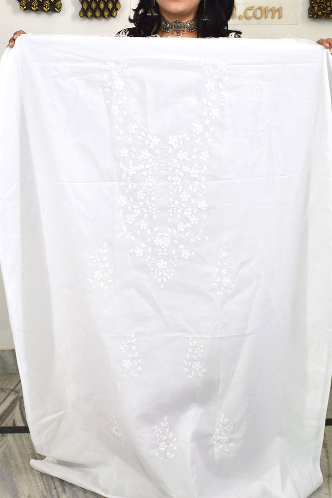 Elegant Cotton Kurta Fabric with Hand Phool patti Applique work