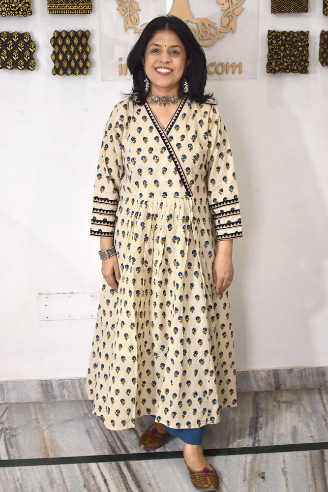 Designer Block Printed Ajrakh cotton Kurta / Dress - Size 38 to 46 ( all sizes)