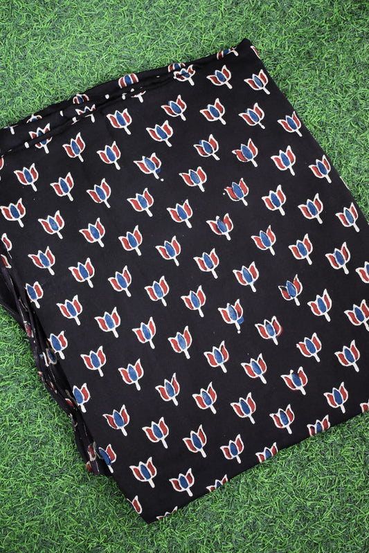 Beautiful Modal Silk Ajrakh Hand Block Print Fabric - 2.5 mtrs cut