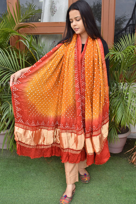 Beautiful Hand Crafted Bandhani Modal Silk Dupatta with Tissue palla